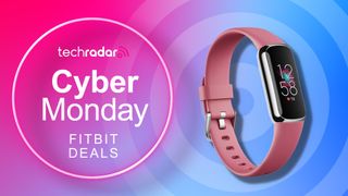 A fitbit against a TechRadar Cyber Monday deals background