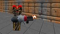 A screenshot from the Doomfly website, showing a 3D pixelated fly in a Doom map