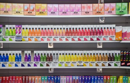 Colourful vapes on display at a store in Central London