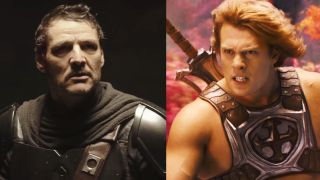 Pedro Pascal without his helmet in Mandalorian and Grogu, Nicholas Galitzine as Prince Adam in The Masters of the Universe (2026).