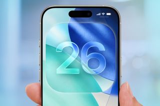 an iOS 26 logo on an iPhone