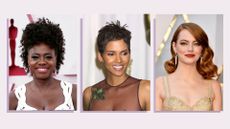Collage of three images showing Viola Davis, Halle Berry and Emma Stone at the Oscars