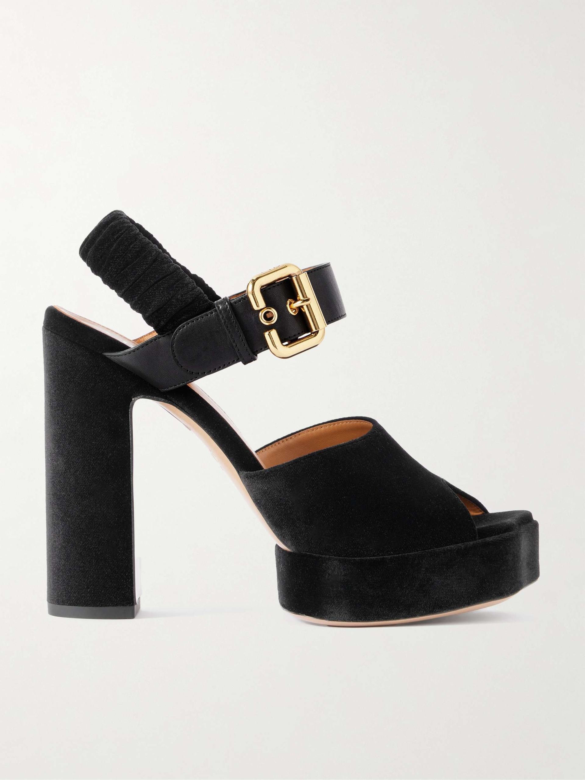 Paddington Leather-Trimmed Velvet Platform Sandals