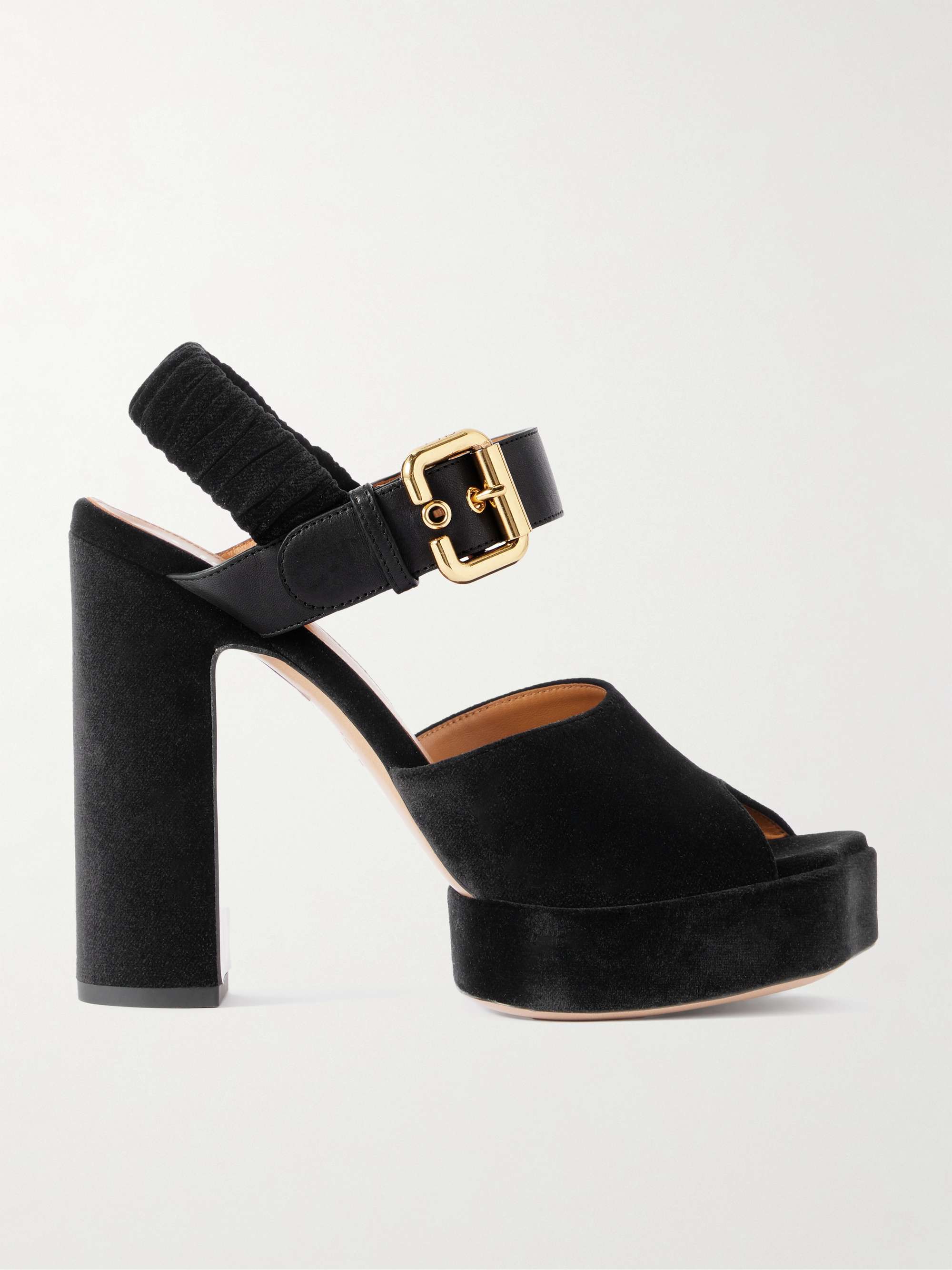 Paddington Leather-Trimmed Velvet Platform Sandals