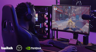 Gamer using Twitch Enhanced Broadcasting with an NVIDIA RTX GPU.