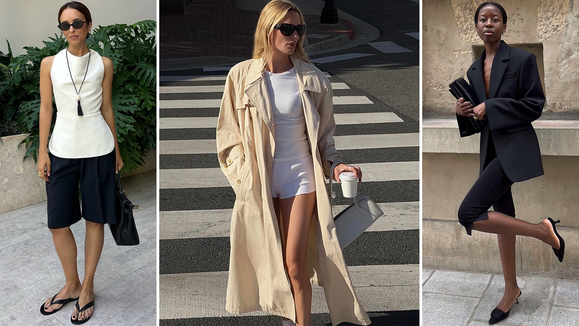 collage of three style influencers Debora Rosa, Megan Adelaide Vega, and Sylvie Mus wearing elevated spring summer 2026 outfit ideas