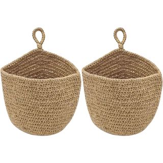 woven hanging storage baskets