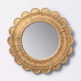 Rattan mirror in a sun shape