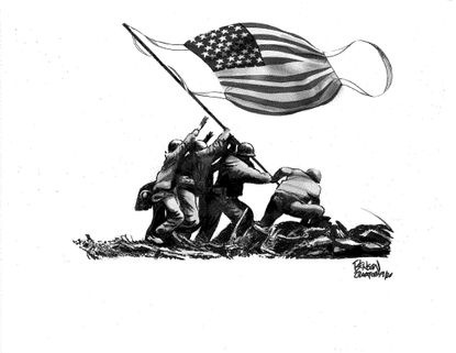 Editorial Cartoon U.S. Iwo Jima masks COVID