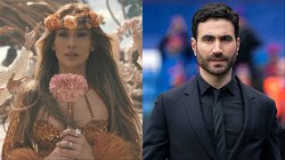 Jennifer Lopez with a flower crown and holding a flower in This Is Me... Now and Brett Goldstein in Ted Lasso