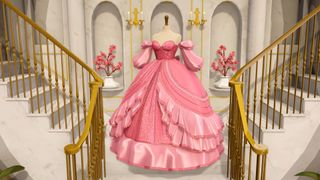 Screenshot from Dressmaker launch trailer shows a large pink ball gown. 