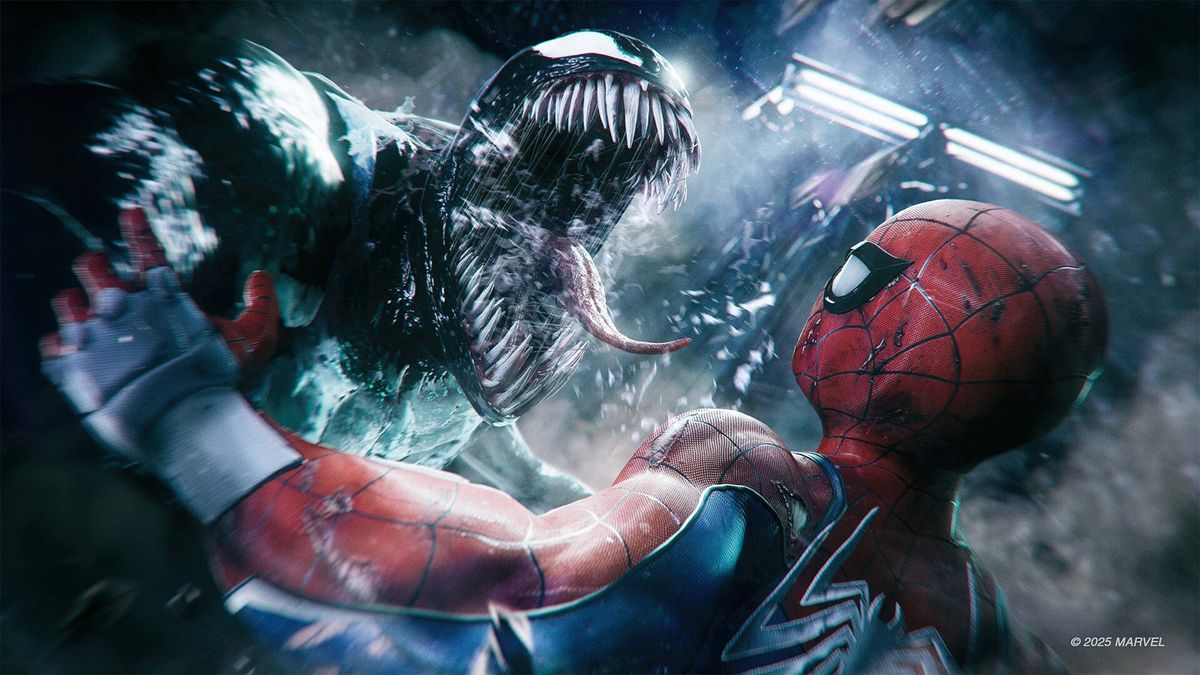 Venom attacks Spider-Man in Marvel&#039;s Spider-Man 2 