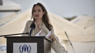 maicao, colombia june 08 united nations high commissioner for refugees unchr special envoy angelina jolie delivers a speech during a press conference after visiting a refugee camp in the border between colombia and venezuela on june 8, 2019 in maicao, colombia un and international organization for migration iom announced yesterday that 4 million of venezuelans have left their country since 2015 due to the social, political and economic crisis, which means they are of the single largest population groups displaced from their country globally the camp in maicao has 60 tents which can accommodate up to 350 people due to high demand, unhcr is considering an expansion to give shelter to 1,400 people colombia it the top host of venezuelan migrants and refugees, accounting 13 million photo by guillermo legariagetty images