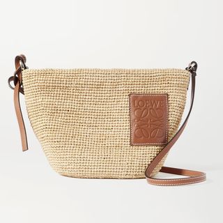  Loewe + Paula’s Ibiza Pochette Leather-Trimmed Woven Raffia Shoulder Bag