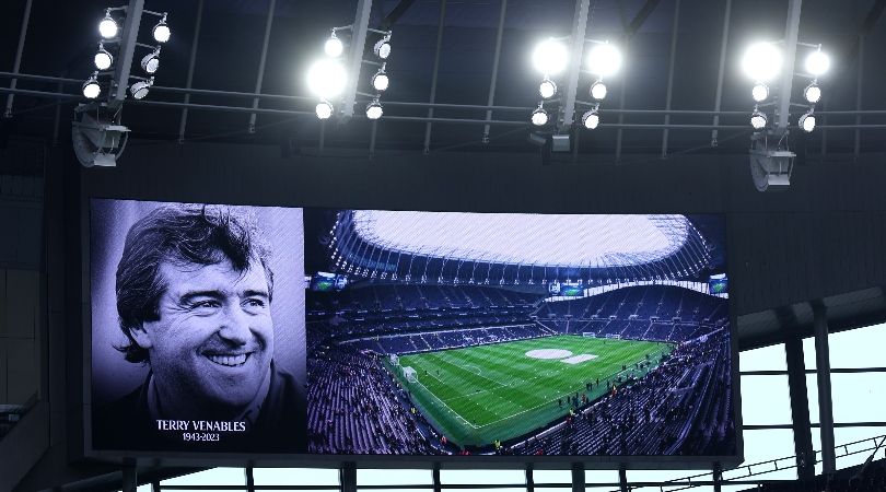 An image of former Spurs and England manager Terry Venables, who has passed away at the age of 80, at the Tottenham Hotspur Stadium ahead of Tottenham vs Aston Villa on November 26, 2023.