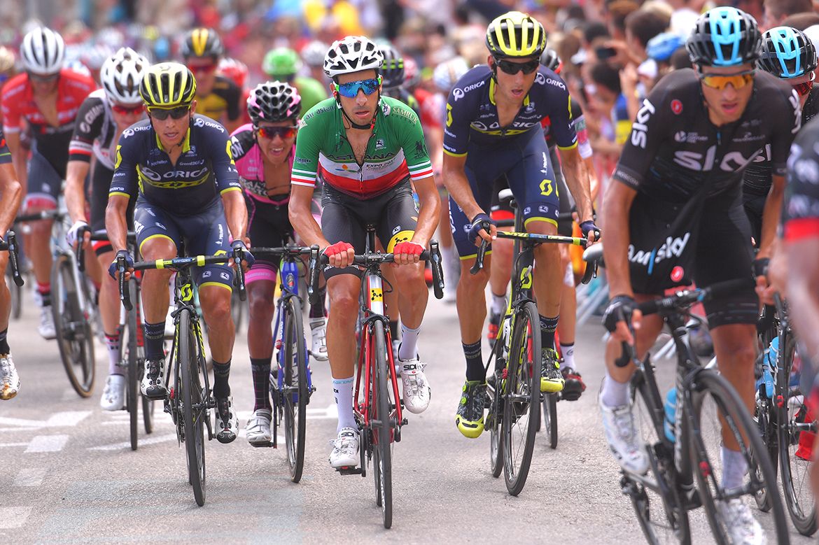 Fabio Aru making his way up the final climb of the Vuelta a Espa&ntilde;a's stage 9