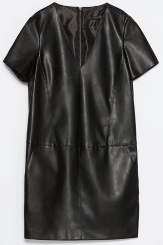 Zara Faux Leather V-Neck Dress, £39.99