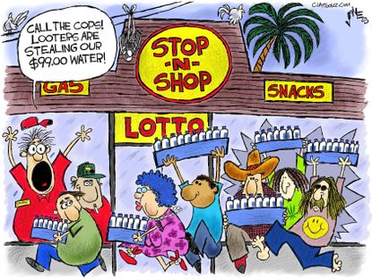 Editorial cartoon U.S. hurricanes Irma looting prices