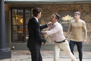 Curtis Perkins pushes Jesse Porter in Neighbours