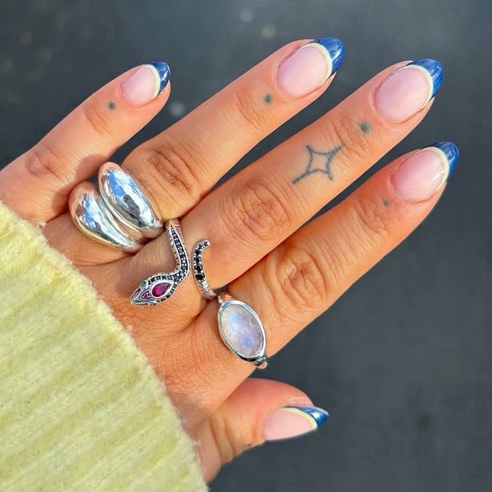 blue French manicures