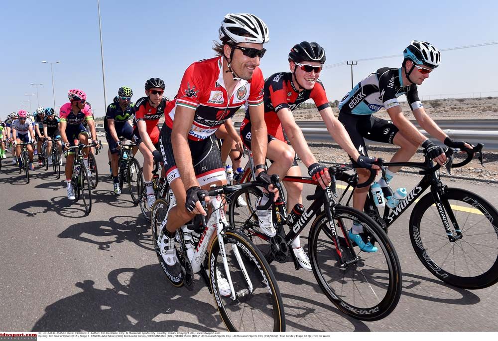 Cancellara chats to his friends in the peloton