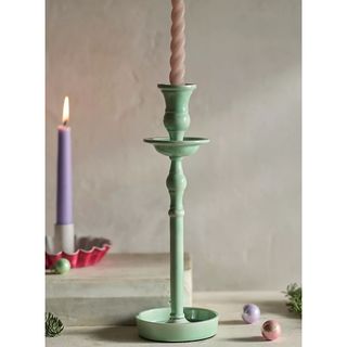 Enamel candle holder in light green