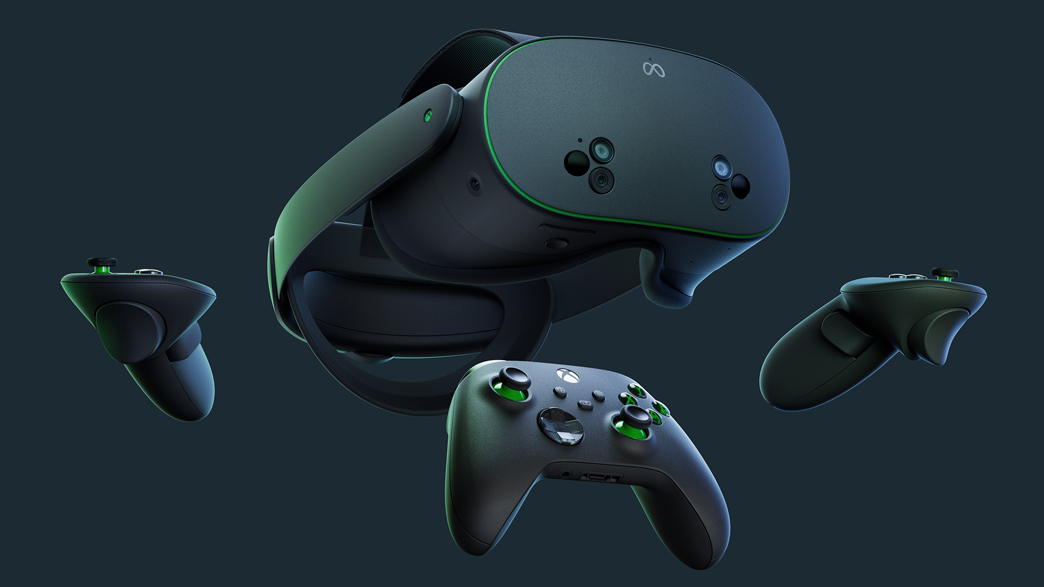 An official product render of the Meta Quest 3S Xbox Edition bundle