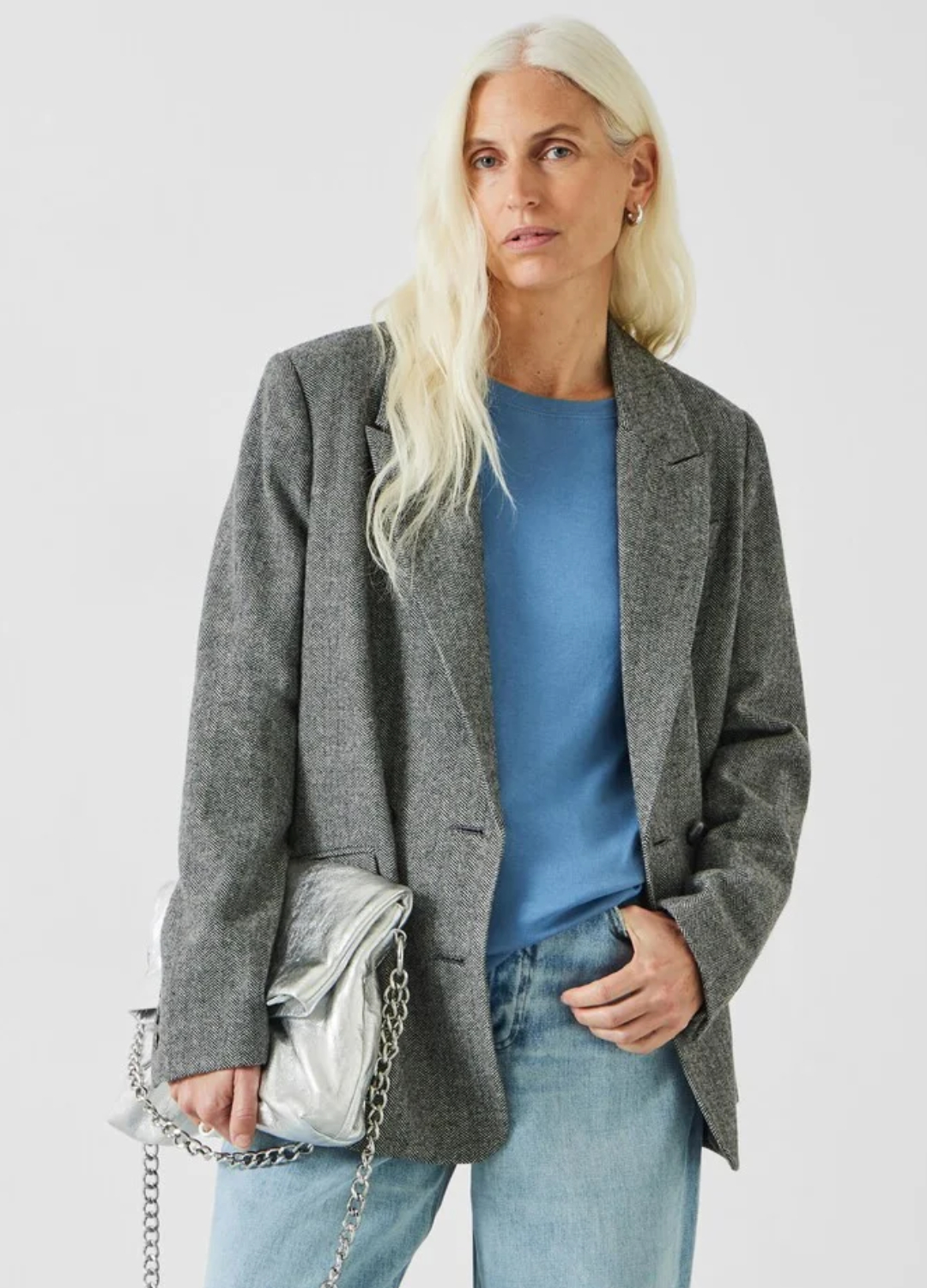 Sako Maeve Relaxed Wool Blend Herringbone Blazer