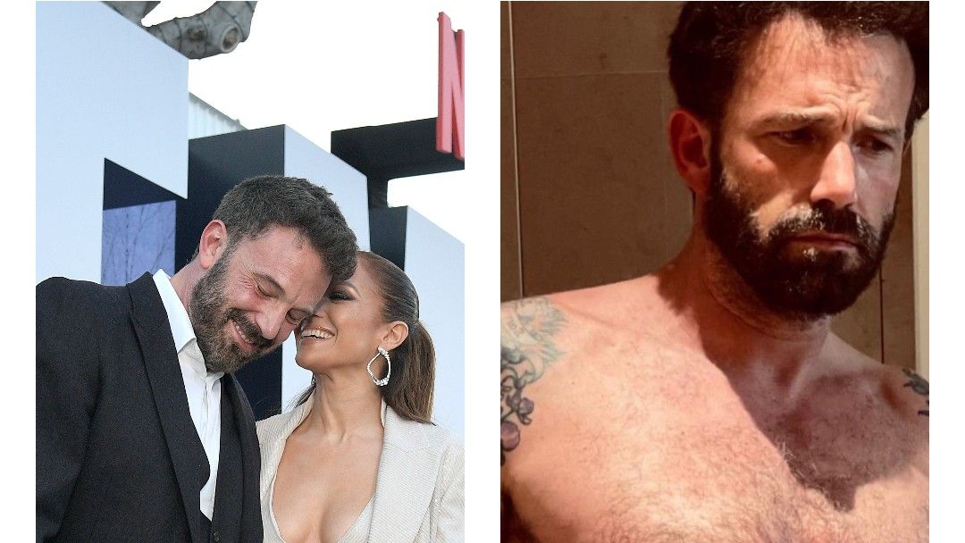 Jennifer Lopez and Ben Affleck kissing on the red carpet, Ben Affleck waist up nude