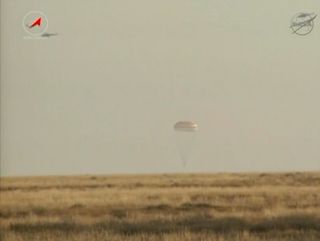 A Soyuz TMA-08M space capsule lands on the steppes of Kazakhstan on Sept. 11, 2013 local time (Sept. 10 EDT). The landing returned NASA astronaut Chris Cassidy and Russian cosmonauts Pavel Vinogradov and Alexander Misurkin to Earth after a five-month trip to the International Space Station.