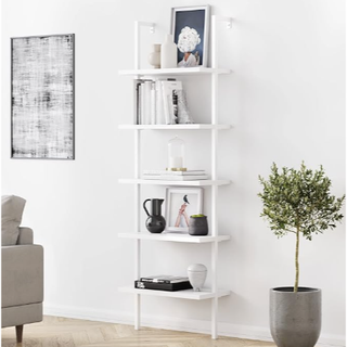White wall-mounted ladder bookshelf