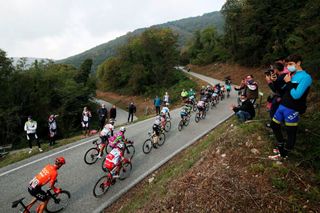 Cyclists ride in the Madonnina del Don climb during the 16th stage of the Giro dItalia 2020 cycling race a 229 km between Udine and San Daniele in Udine on October 20 2020 Photo by Luca Bettini AFP Photo by LUCA BETTINIAFP via Getty Images