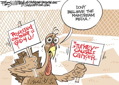 Editorial cartoon U.S. Thanksgiving Mainstream Media
