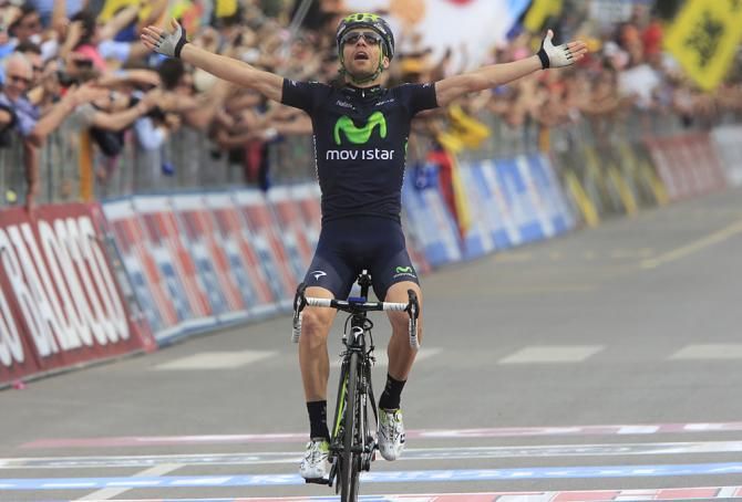 Giovanni Visconti (Movistar) celebrates a stage 17 victory in the Giro d'Italia