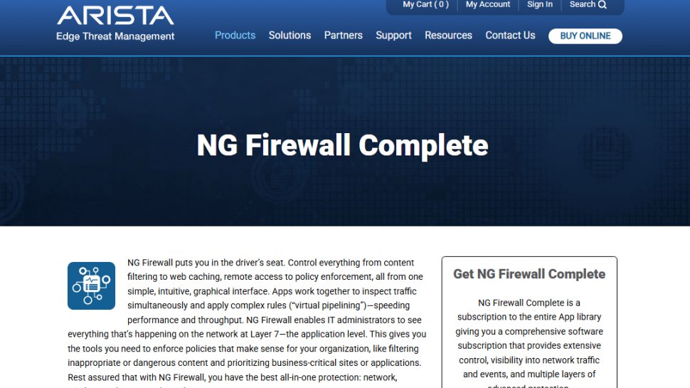 Website screenshot of NG Firewall Complete (August, 2025)
