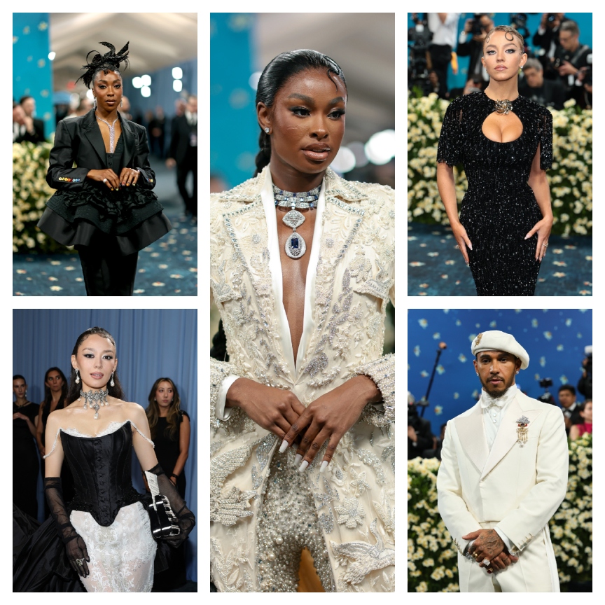 celebrities at the met gala 2025 in a grid pattern