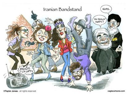 Editorial cartoon Iran Pharell Happy cover