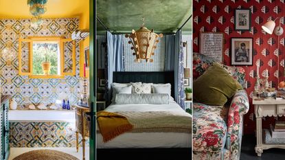 Three spaces with bold, bright patterns