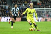 Lucas Bergvall of Tottenham Hotspur is in action during the Premier League match between Newcastle United and Tottenham Hotspur at St. James's Park in Newcastle, on December 2, 2025. (Photo by Zach Forster/MI News/NurPhoto via Getty Images)