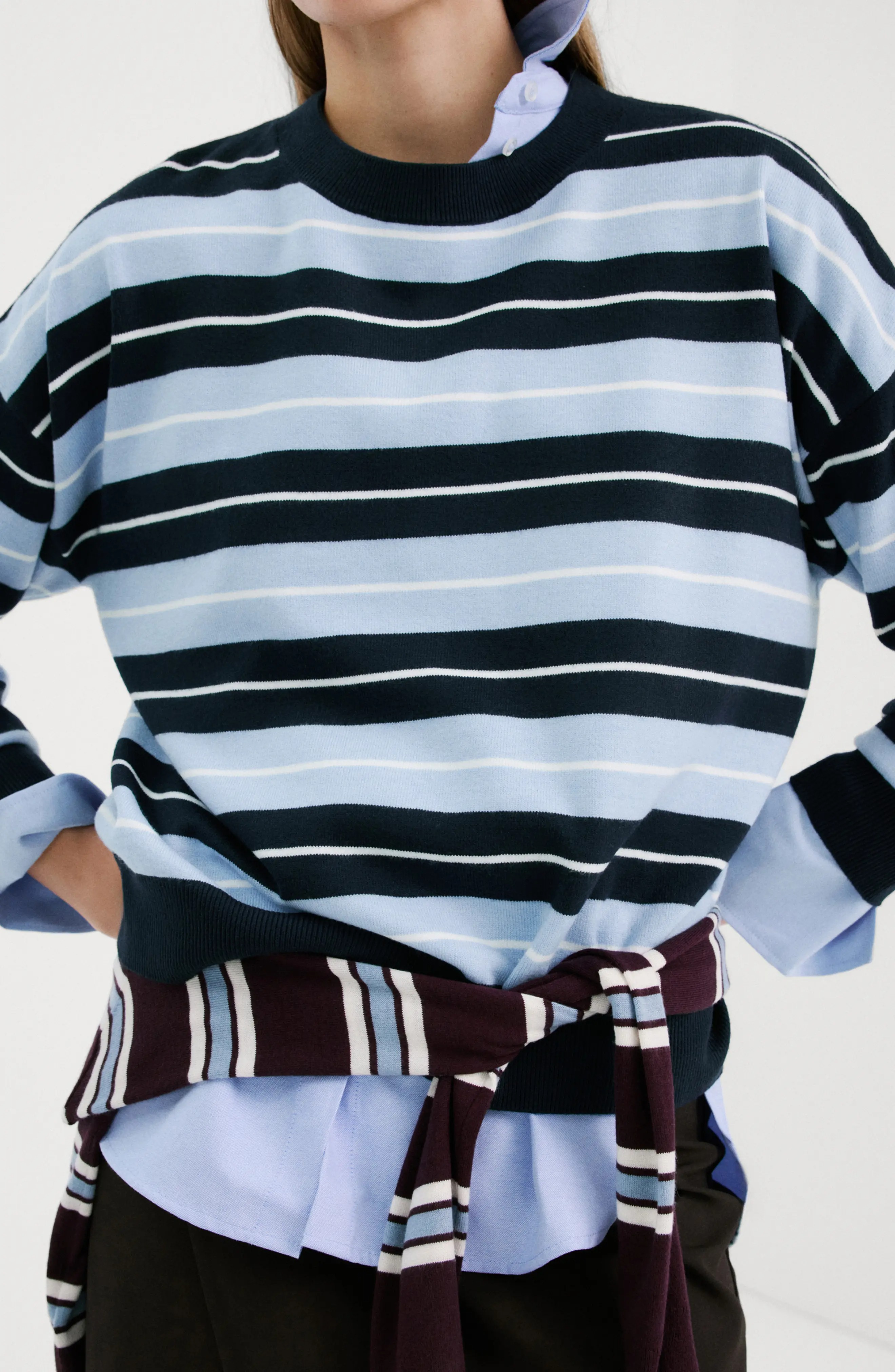 MANGO, Mixed Stripe Crewneck Sweater
