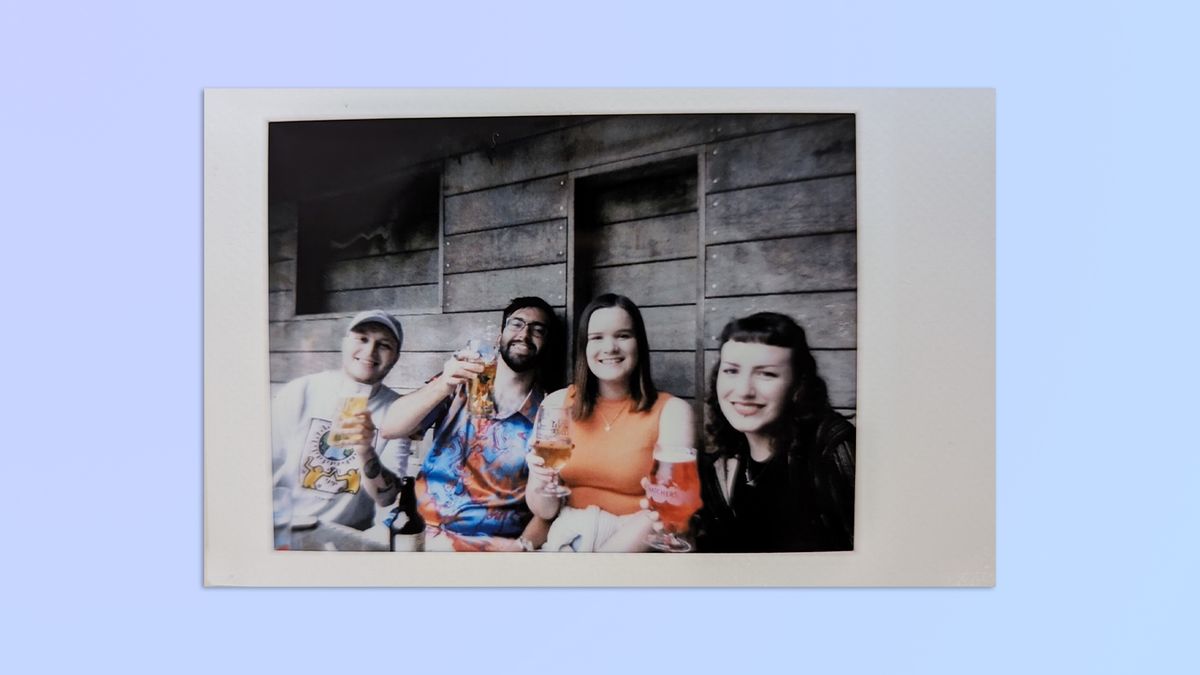 A compilation of photos taken with a matcha green Fujifilm Instax mini LiPlay 2-in-1 camera