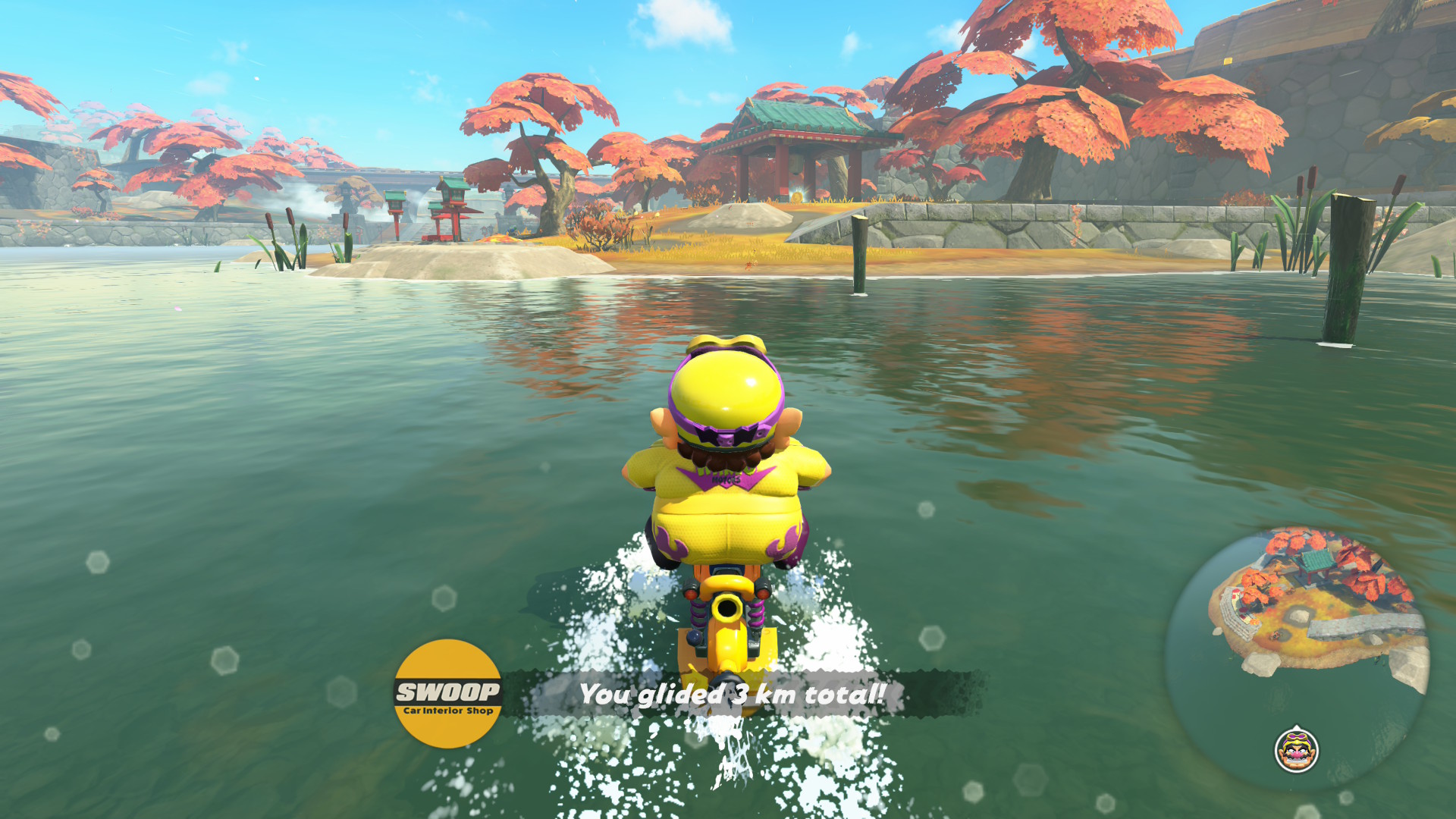 Earning a sticker in Mario Kart World by gliding 3km