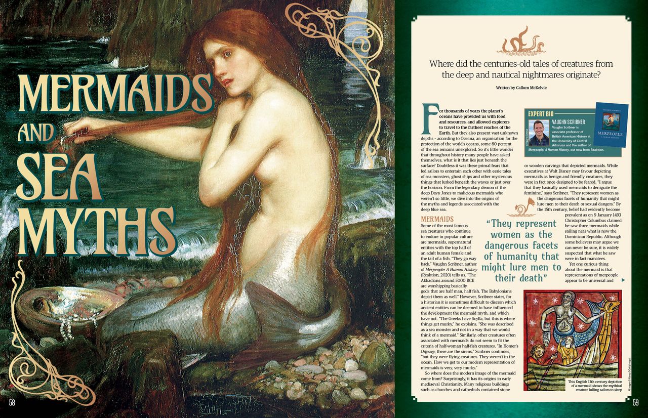 Mermaids and Other Sea Myths feature spread, All About History 123