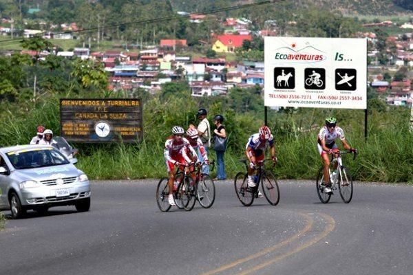 The break makes its way up one of the two climbs of the day.