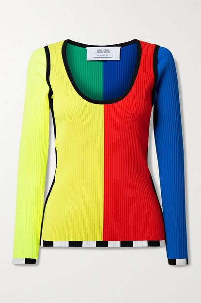 CHRISTOPHER JOHN ROGERS Color-Block Ribbed-Neck Sweater