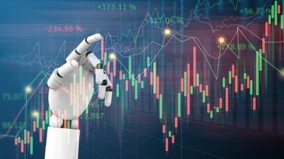 3D image of robot hand over stock data