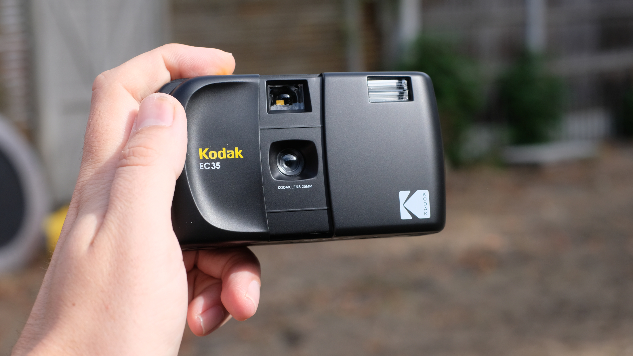 Photograph of the Kodak EC35 point-and-shoot film camera in black