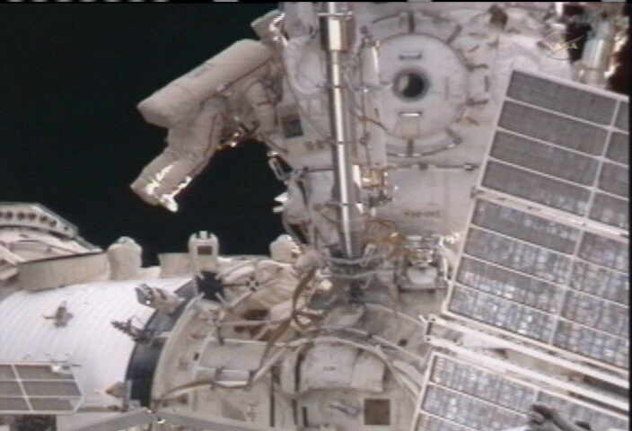 Russian cosmonauts Dmitry Kondratyev and Oleg Skripochka completed a spacewalk to upgrade the International Space Station on Jan. 21, 2011.