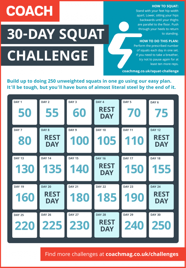 Pin or print our 30-day squat challenge