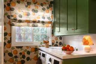 A citrus print in a laundry room